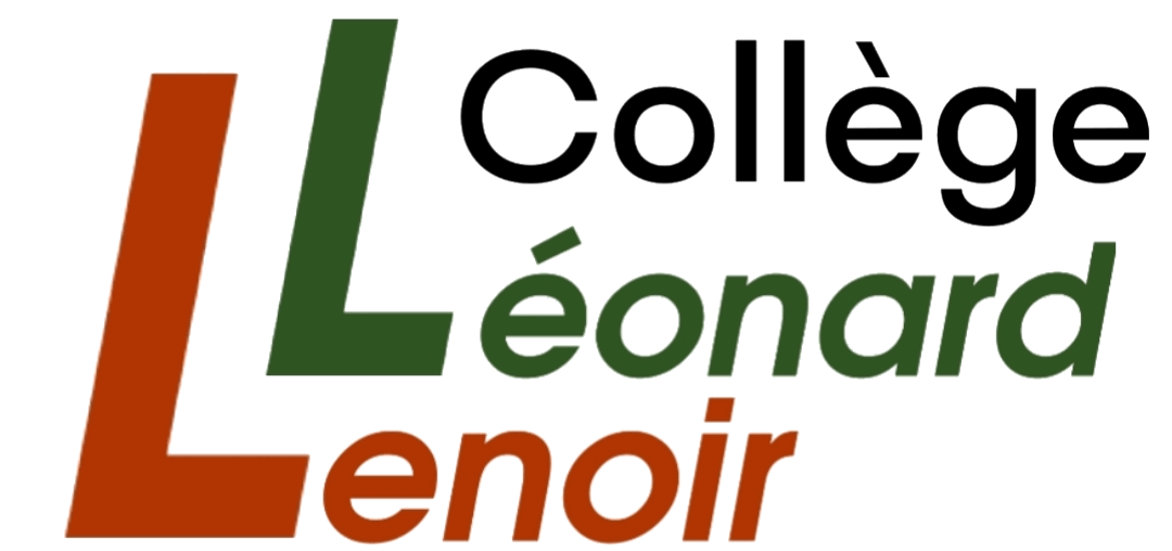 Logo de l'établissement avec les mots collège en noir, léonard en vert et lenoir en orange